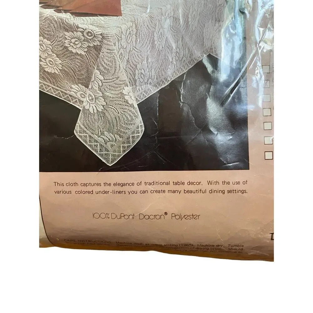 Vtg Skipton Lace White Tablecloth Permanent Press Cottage Oblong Shabby Chic